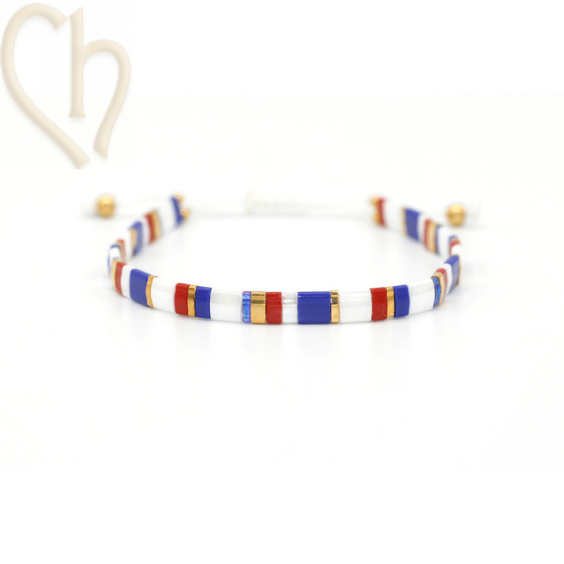 Armbandje met Miyuki kralen Tila Red Cobalt Vive la France