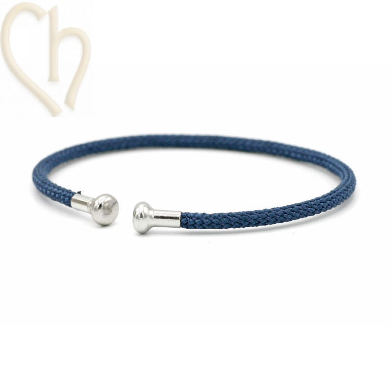 Armbandje edelstaal met Cord en afdraaiend eindstukje - Blauw Rhodium