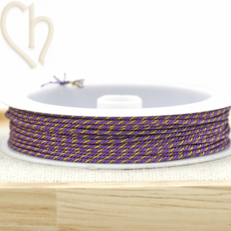 Bobijn 10m polyester draad voor macramé 0,8mm met Goudfil - Mauve