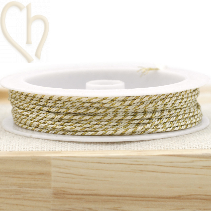 Bobinne 10m fil polyester pour macramé 0,8mm avec mix Goldfil - Blanc