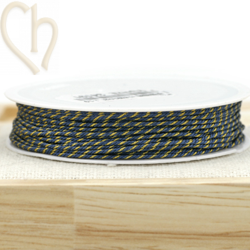 Bobinne 10m fil polyester pour macramé 0,8mm avec mix Goldfil - Blue Marine