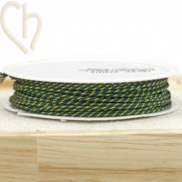Bobijn 10m polyester draad voor macramé 0,8mm met Goudfil - Emerald groen