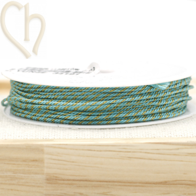 Bobijn 10m polyester draad voor macramé 0,8mm met Goudfil - Turquoise