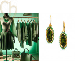 Earrings with Miyuki and Charl'stone Crystals Green Olive