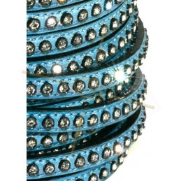 cuir blue plat 5mm met strass 