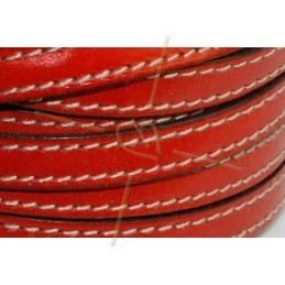 cuir 10mm avec coutures contrastantes rouge