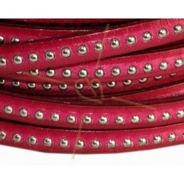 leather flat 5mm with metal ball fuchsia