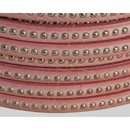 leder plat 5mm met metal bol rose