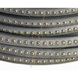 cuir plat 5mm avec metal boule gris