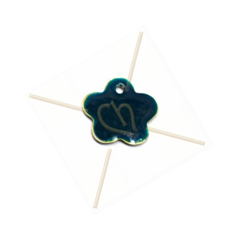 pendentif fleur emaille 16mm bleu marine