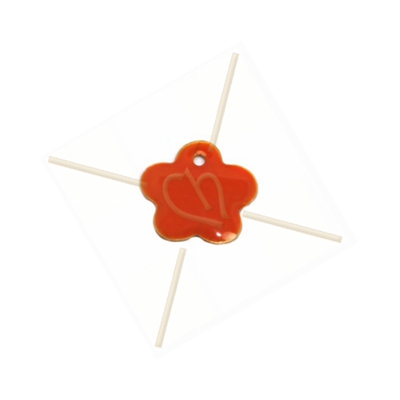 pendentif fleur emaille 16mm orange