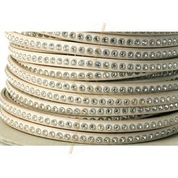 flat leather 5mm taupe clair with strass