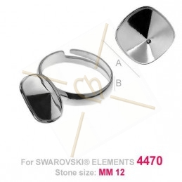ring regelbaar zilver .925 voor Swarovski 4470 1 x 12*12mm steen