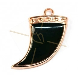 Horn 27mm pendant Rose Gold with Enamel Black