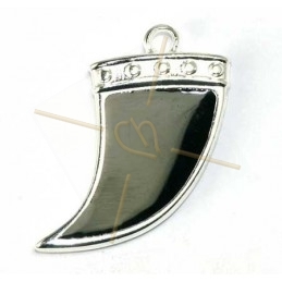 Corne 27mm pendentif Rhodium avec Enamel Black