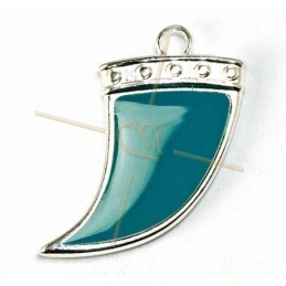 Horn 27mm pendant Rhodium with Enamel Petrol Teal