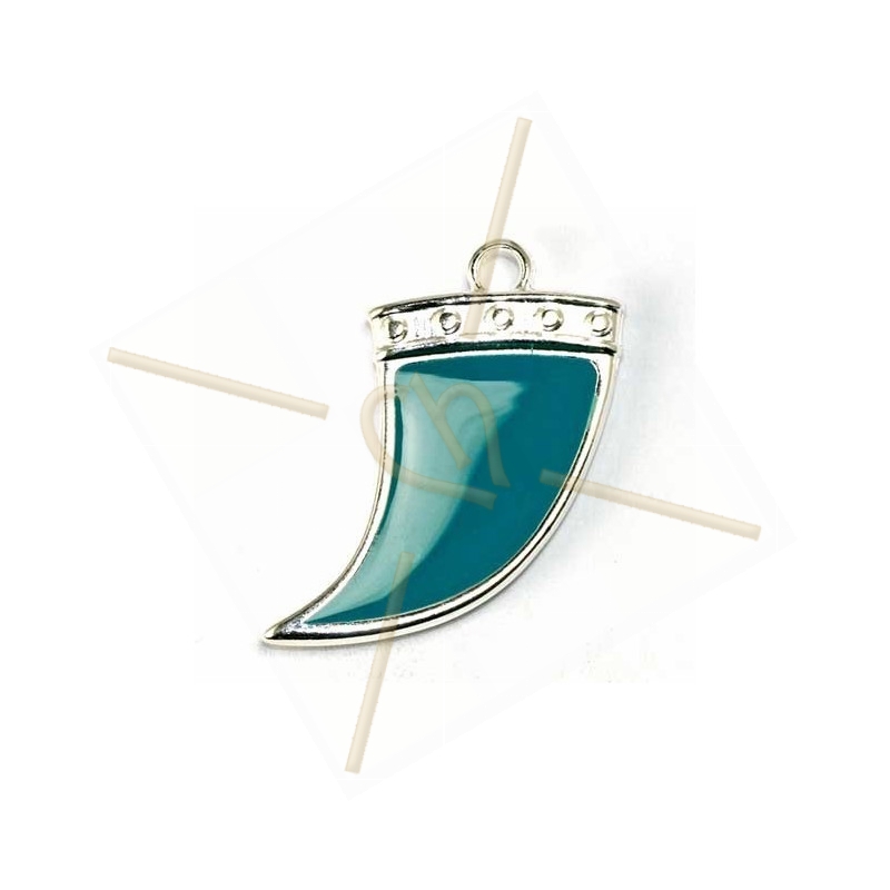 Horn 27mm pendant Rhodium with Enamel Petrol Teal